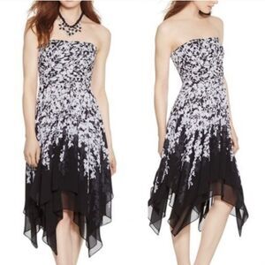White House Black Market black and white floral strapless chiffon dress size 2